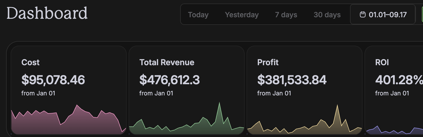 Jasmine revenue dashboard